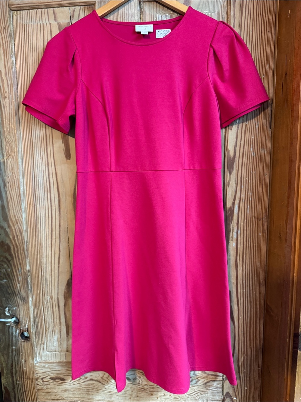 J.Jill A-Line Dress in Fuchsia pleated sleeves,slits on front and back seams